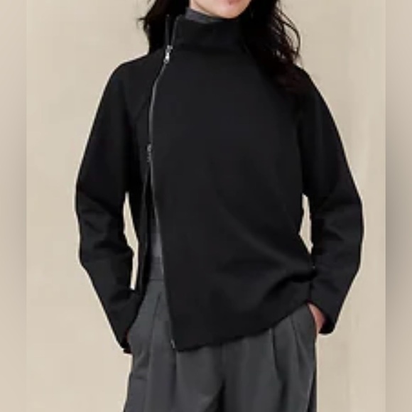 Women’s Banana Republic Two-Way Zipper Sweatshirt Mock Neck Jet Black Size Small - Picture 1 of 5
